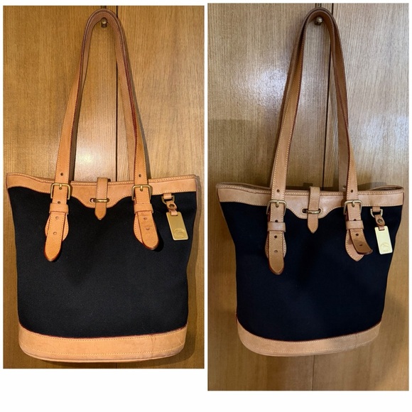 Dooney & Bourke Vintage Black Canvas & Natural Vacchetta Leather Tote - Picture 16 of 16